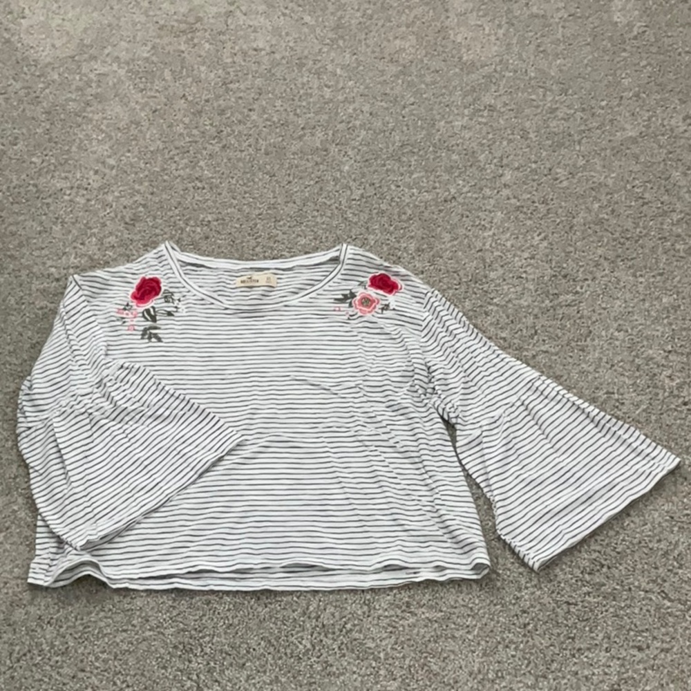 Striped Floral Embroidered Top